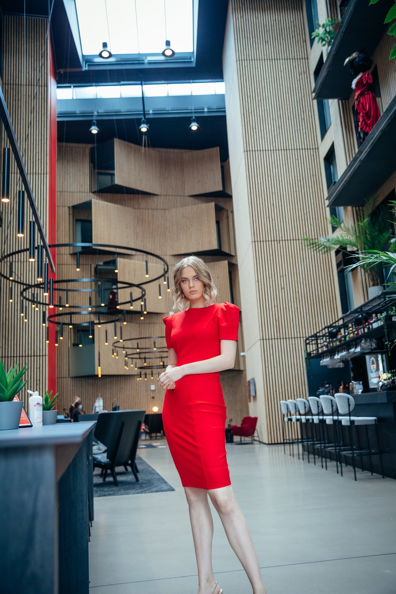 SUZAN (FIRE) RED STRUCTURED SHOULDERS BODYCON DRESS-DRESS-ROSA FAIZZAD