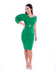 TIERRA (EARTH) GREEN PUFF SLEEVE DRESS-DRESS-ROSA FAIZZAD