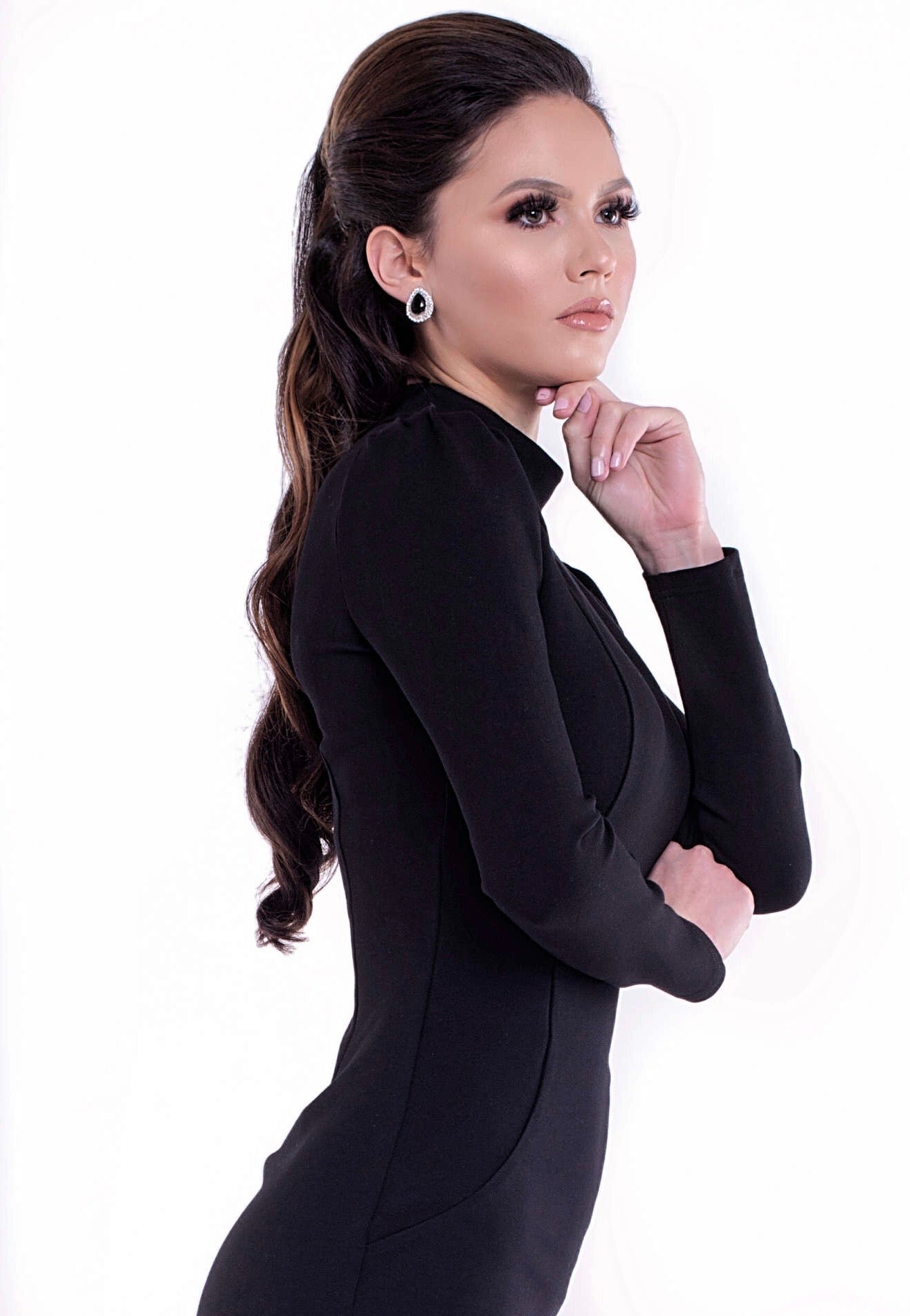 NAILA (SUCCESSFUL) BLACK HIGH NECK W/ CUT OUT DETAIL & PUFFY SHOULDER-DRESS-ROSA FAIZZAD