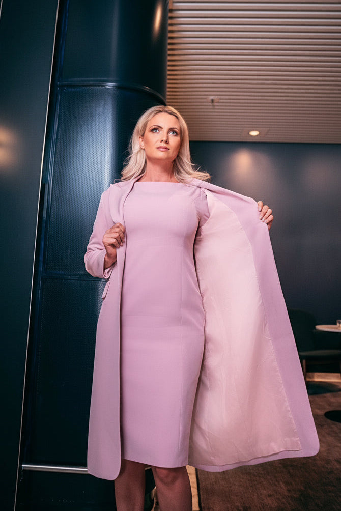 ELLEN (BRIGHT) 2-PIECE BLUSH POWERSUIT LONG BLAZER & DRESS-DRESS-ROSA FAIZZAD