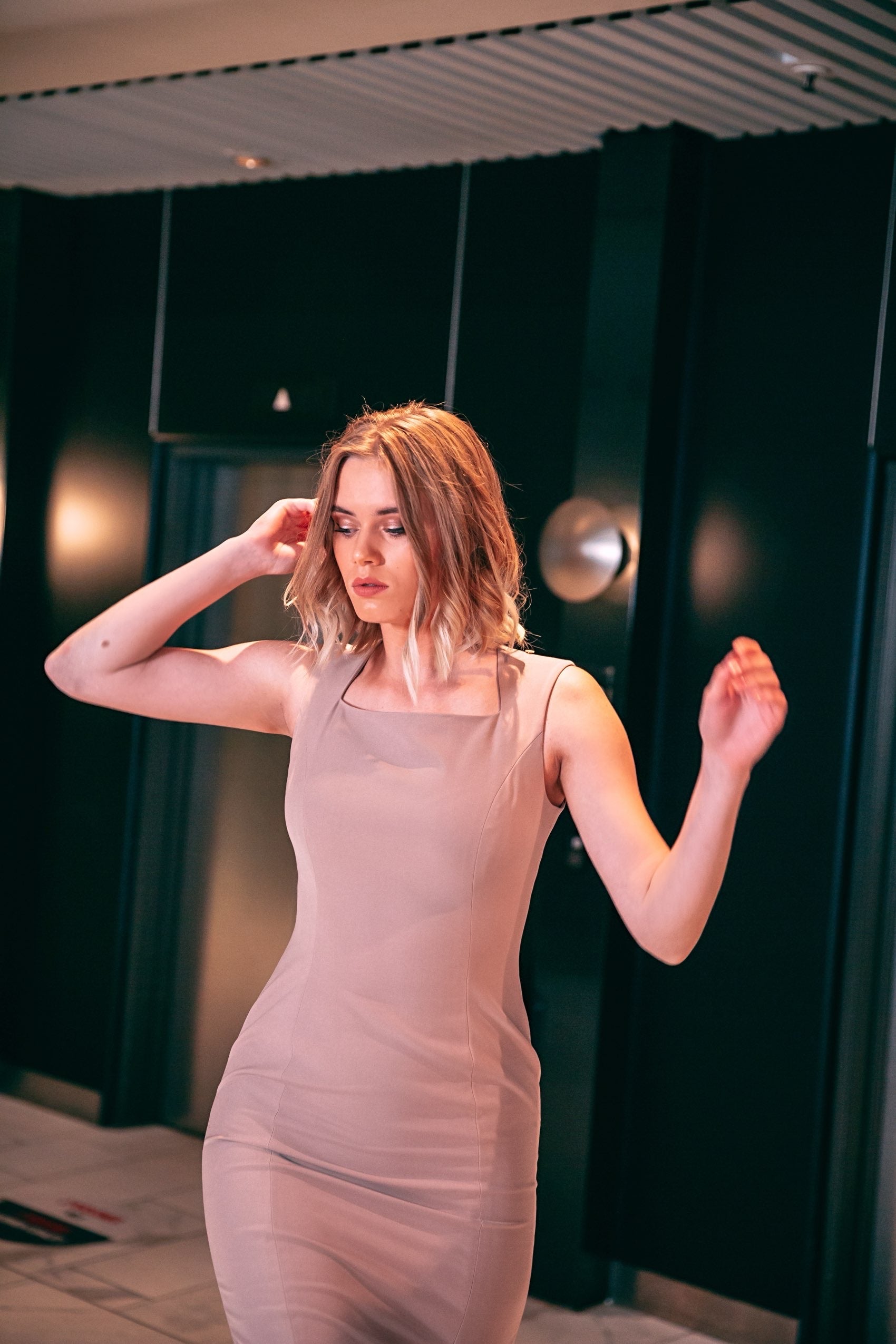 HELENA (LIGHT) NUDE CAPE BLAZER DRESS-DRESS-ROSA FAIZZAD